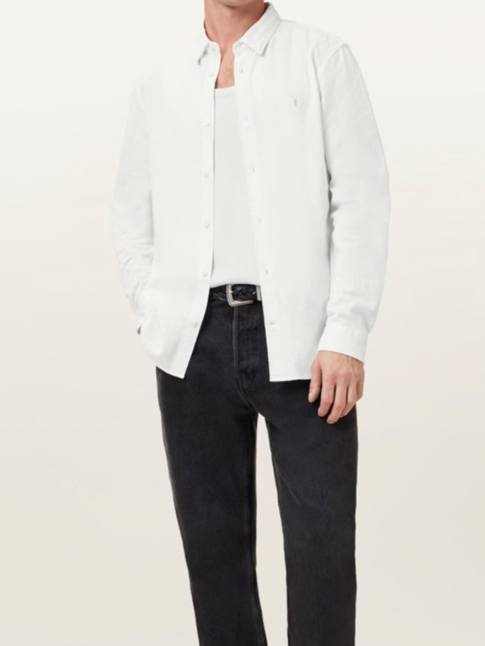 ALLSAINTS MEN’S LOVELL LONG SLEEVE RAMSKULL SHIRT SIZE M